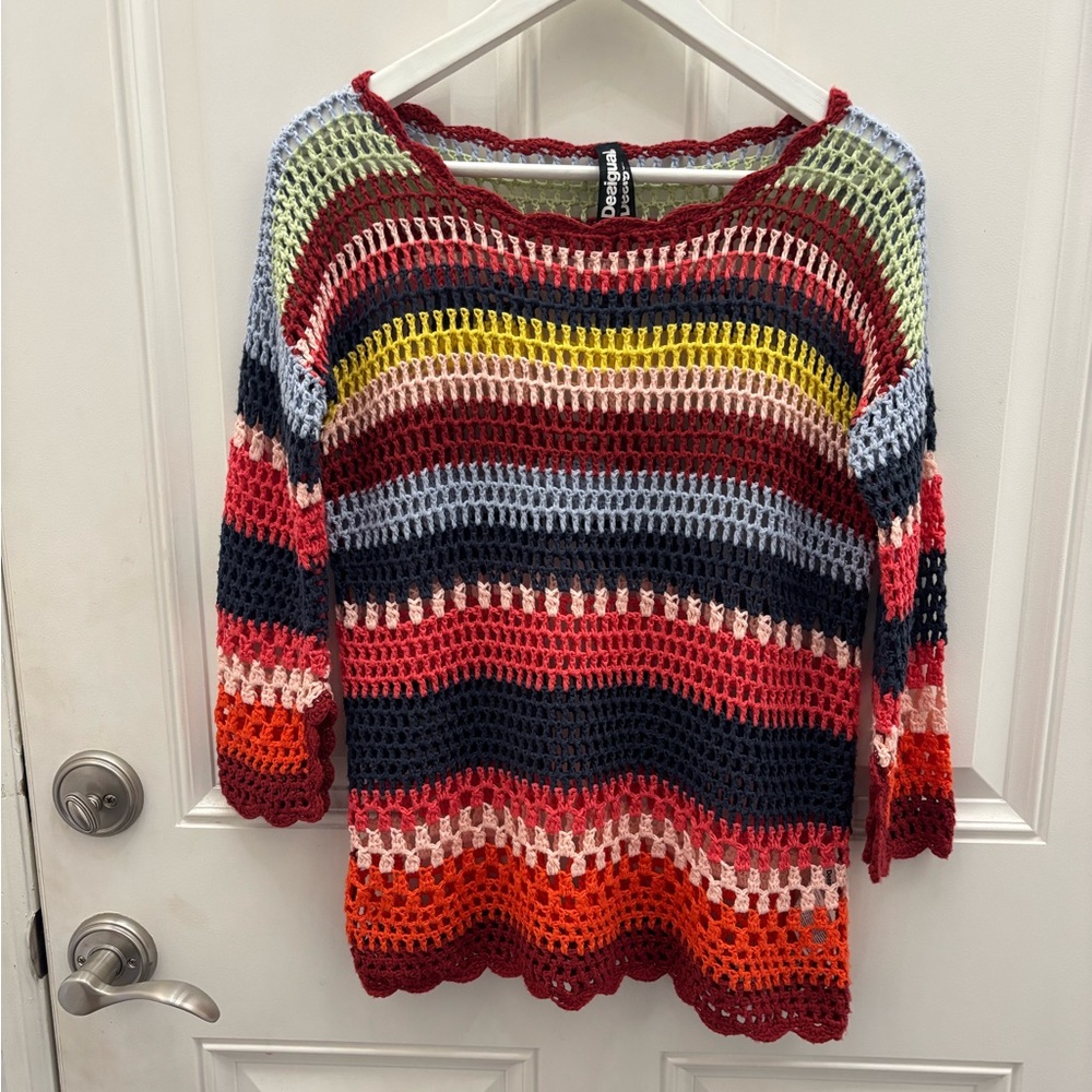 Desigual Striped Colorful Crocheted Sweater M - Picture 3 of 12